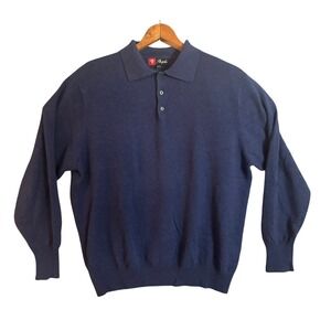 Shephe Mens Navy Blue 100% Cashmere Long Sleeve Polo Sweater XXXL
